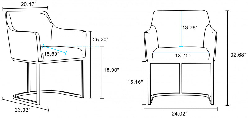 Serena Modern Metal Vegan Leather Armchair in Light Gray - Set of 2 Dining Chair