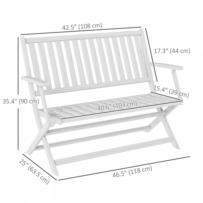 Outsunny Outdoor Bench, 46.5\" Foldable Acacia Wood Loveseat, White