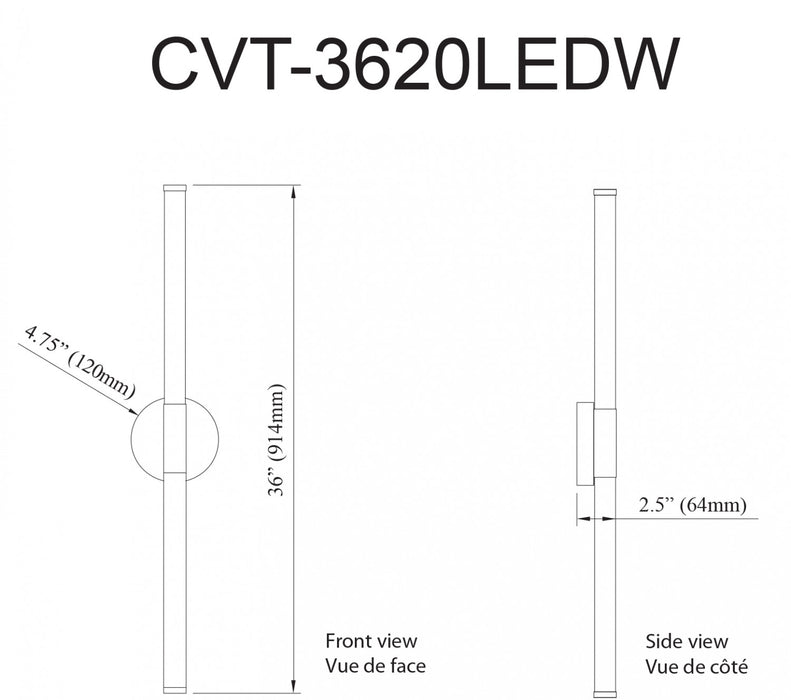 Dainolite Corvette 20w Wall Sconce Matte Black White Acrylic Diffuser Lamp