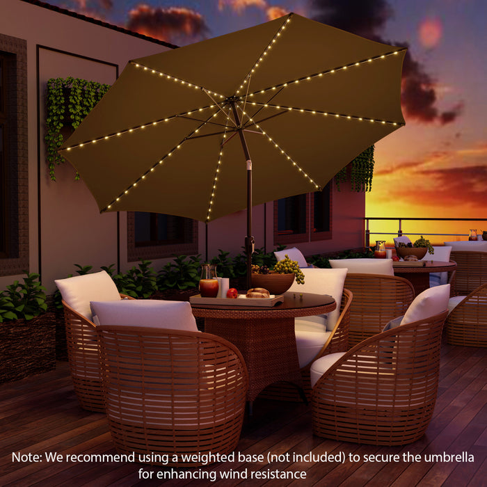 Costway 10 FT 112 LED Solar-Lighted Patio Market Umbrella Crank Tilt Outdoor Coffee