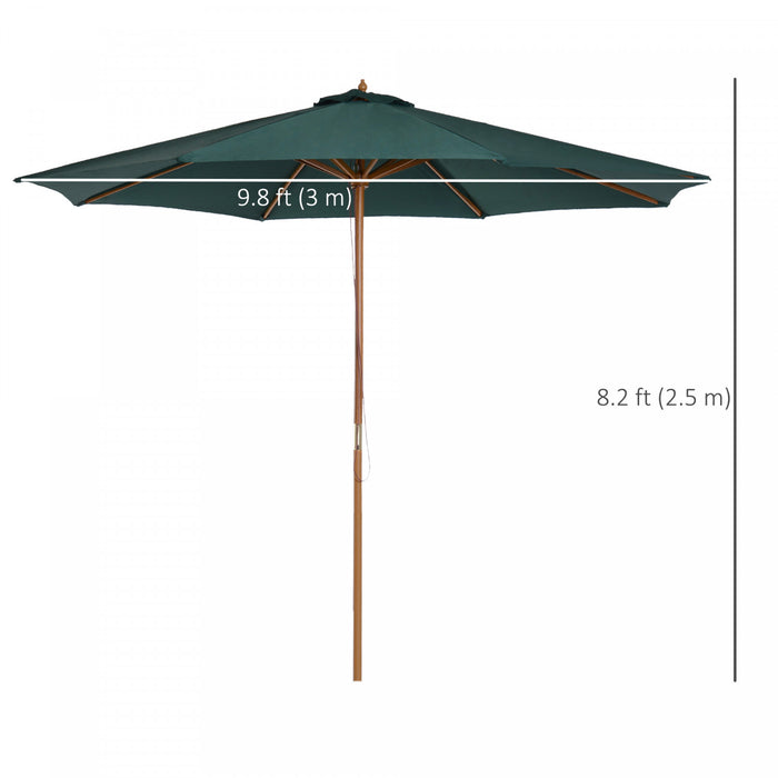 Outsunny 10ft Wooden Patio Umbrella With Rope Pulley Mechanism, Dark Green