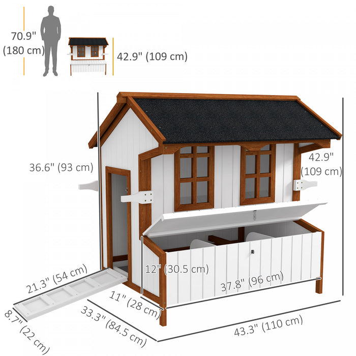 PawHut 47\" Chicken Coop Wooden Chicken House Rabbit Hutch Raised Poultry Cage Portable Hen Pen Backyard with Nesting Box and Handles