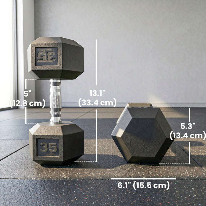 Soozier 2 x 35 lbs Rubber Hex Dumbbell, Weight Dumbbell Hand Weight Barbell for Body Fitness Training for Home Office Gym, Black