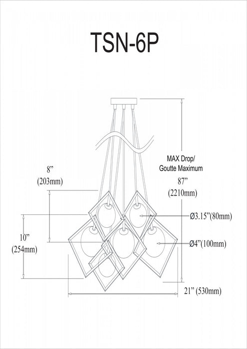 Dainolite Thomson 6 Light Pendant Gold Finish Opal White Glass Lamp