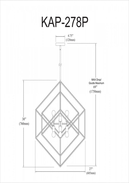 Dainolite Kappa 8 Light Pendant Vintage Bronze/Matte Black Finish Lamp