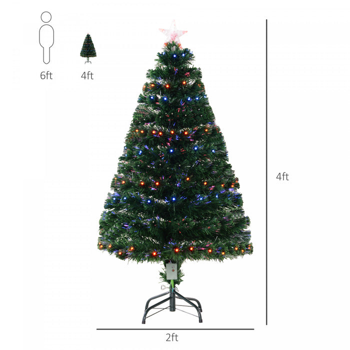 Homcom 4ft Artificial Pre-lit Fiber Optic Christmas Tree With 130 Branches And Led Lights