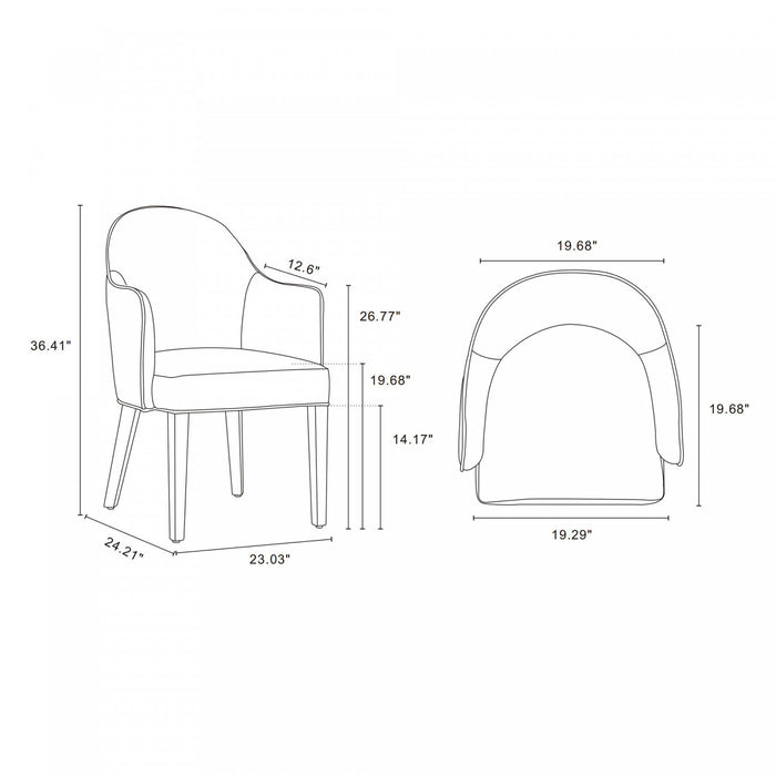 Hillman Modern Vegan Leather and Velvet Wood Armchair in Light Gray - Set of 2