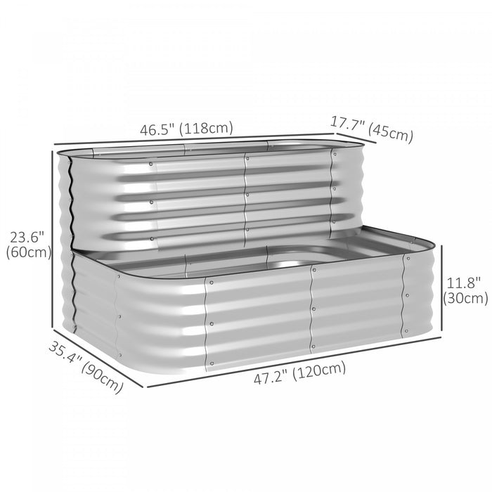 Outsunny 2-tier Raised Garden Bed Kit, 4x3x1ft Outdoor Galvanized Planter Box With Safety Edging For Vegetables, Flowers, Fruits And Herbs, Silver