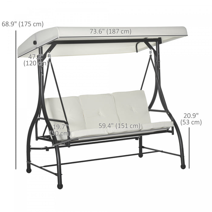 Outsunny 3 Seater Patio Swing Chair With Canopy Convertible Porch Swing Bed