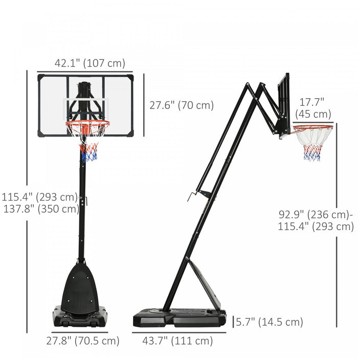 Soozier Portable Basketball Hoop W/ Wheels, Weighted Base, 115.4\"-137.8\"