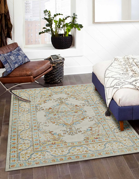 Esme Traditional 7'10\" x 10'6\" Area Rug in Ivory Indoor Area Rug