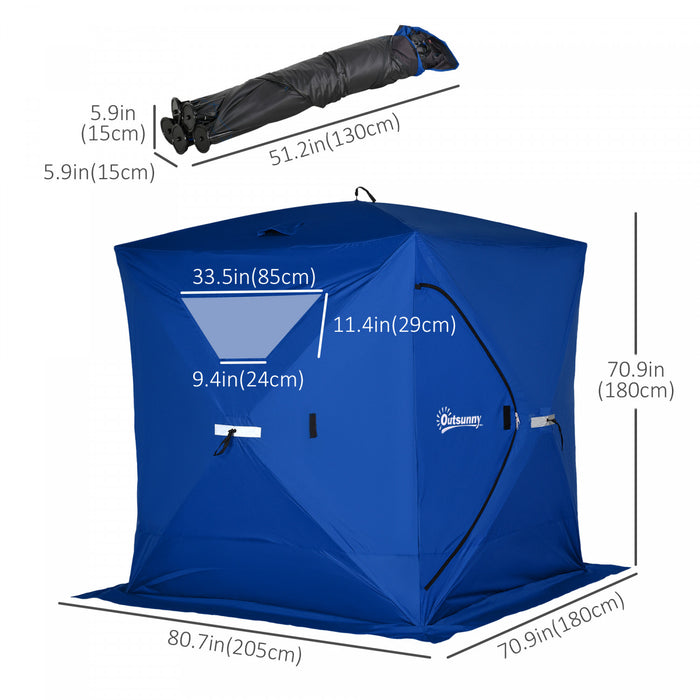 Outsunny 2-4 Person Pop-up Ice Fishing Tent Portable Ice Fishing Shelter With Windproof Windows And Carrying Bag Hub Fish Shelter, Blue