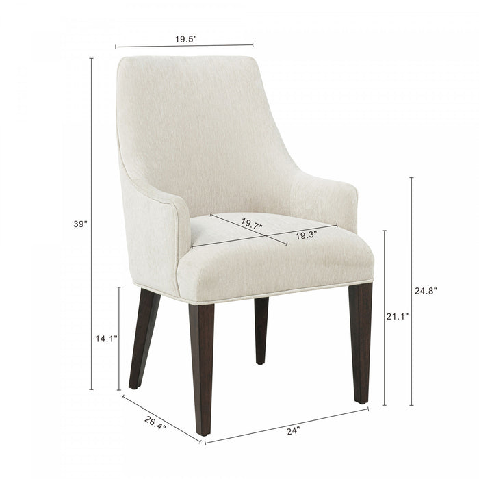 Beever Modern Chenille Wood Armchair in Cream - Set of 2 Dining Chair