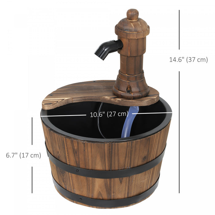 Outsunny Barrel Outdoor Water Garden Fountain With Electric Pump, Carbonized