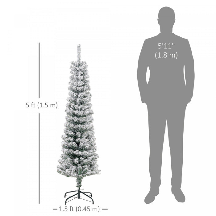 Homcom Snow Flocked Pencil Christmas Tree Slim Artificial Christmas Tree