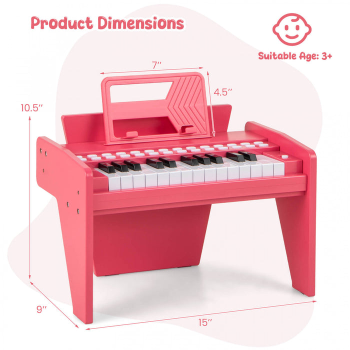 Costway 25 Keys Digital Piano with Music Stand,Teaching Mode,Lighted Keys, Adjustable Speed Pink