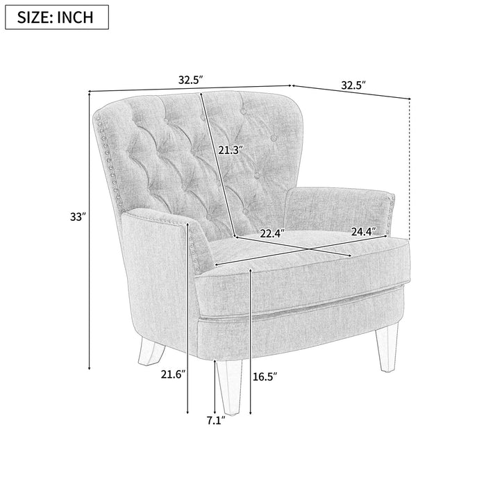 Arcadia Vintage-Inspired Lounge Chair with Nailhead Trim and Curved Backrest, Navy Blue