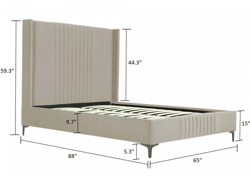 Promenade Mid-Century Modern Upholstered Velvet Queen Bed in Rustic Taupe