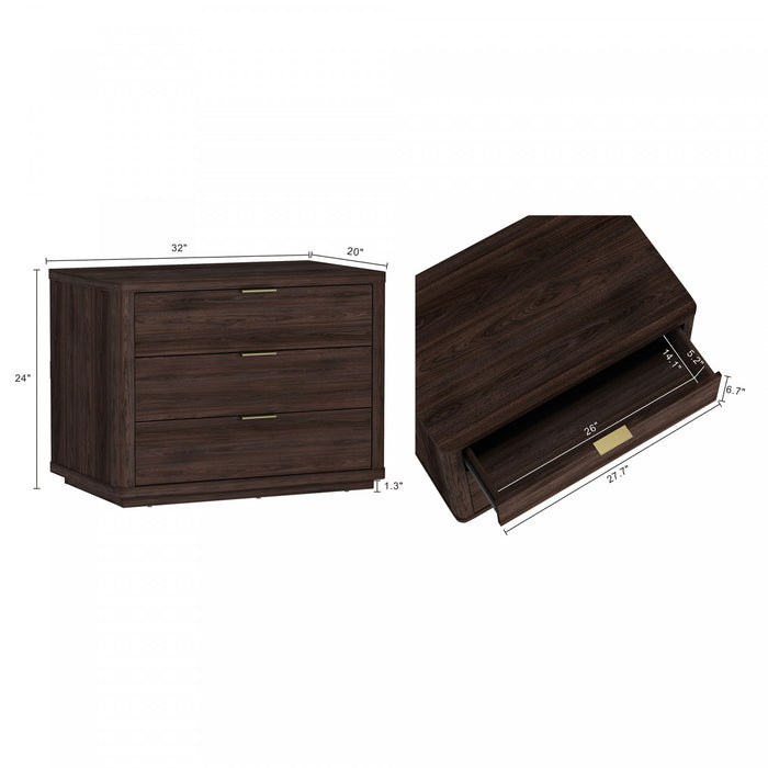 Evelyn Modern 32\" Nightstand in Brown (3-Drawer) - Set of 2