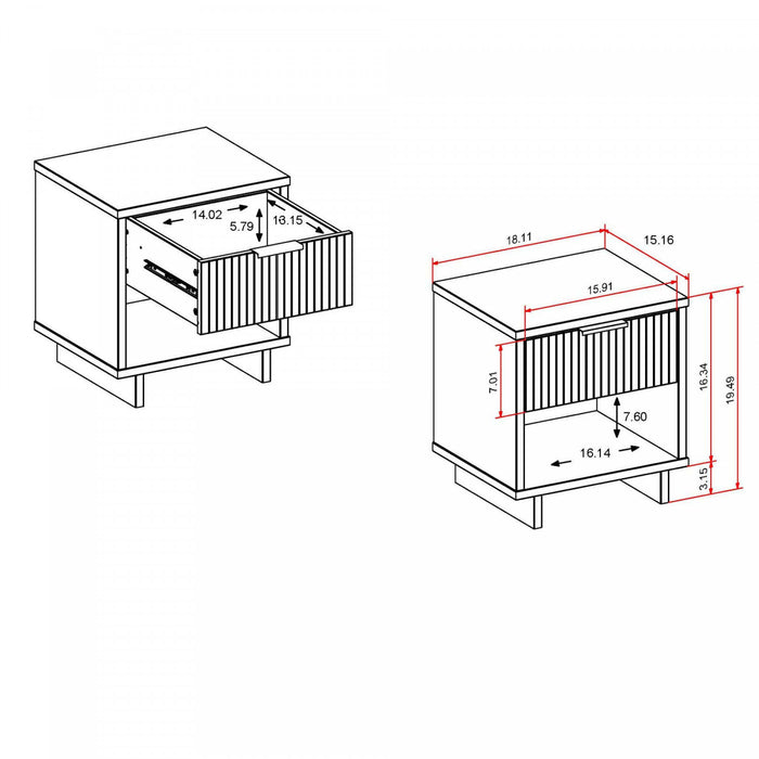 Granville Modern 18\" Nightstand in Light Gray (1-Drawer) - Set of 2