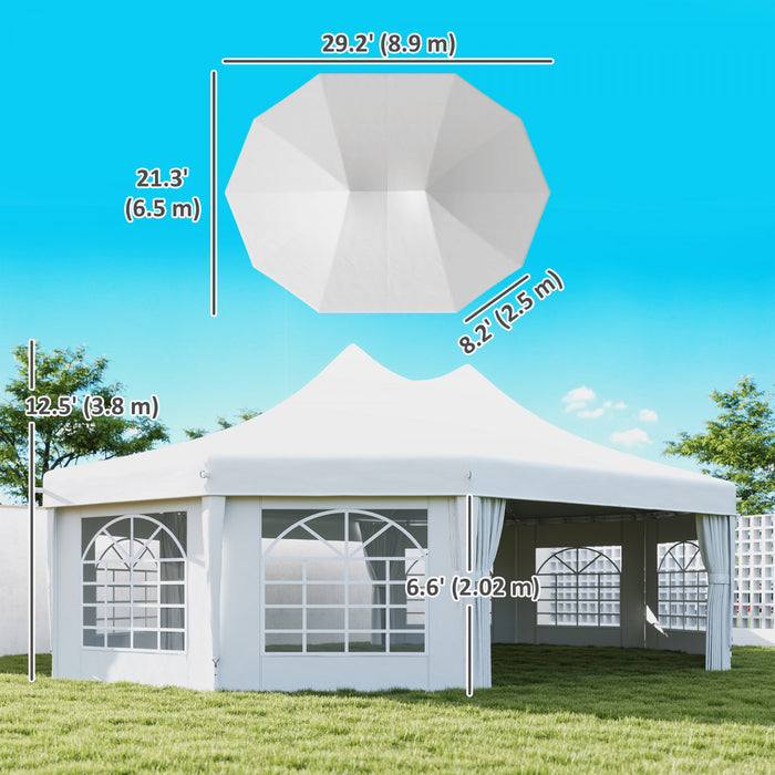Outsunny 29.2ft High Peak Decagon Event Party Tent, Large Outdoor Canopy Tent Shelter with 10 Removable Walls, White Tents for Parties, Wedding, Events, BBQ Grill
