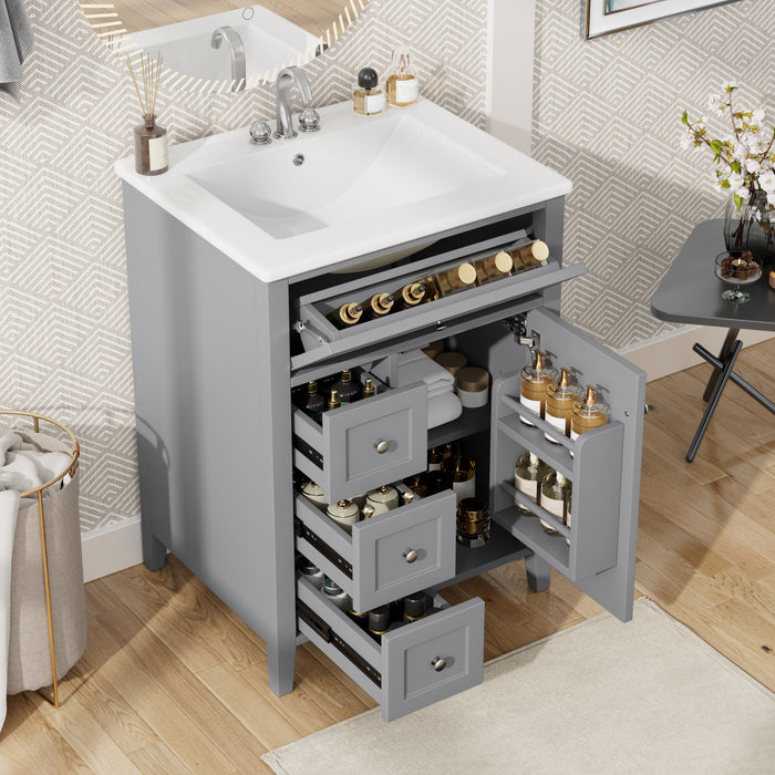 Scott 24\" Bathroom Vanity with Ceramic Sink and Rubberwood Legs, Grey