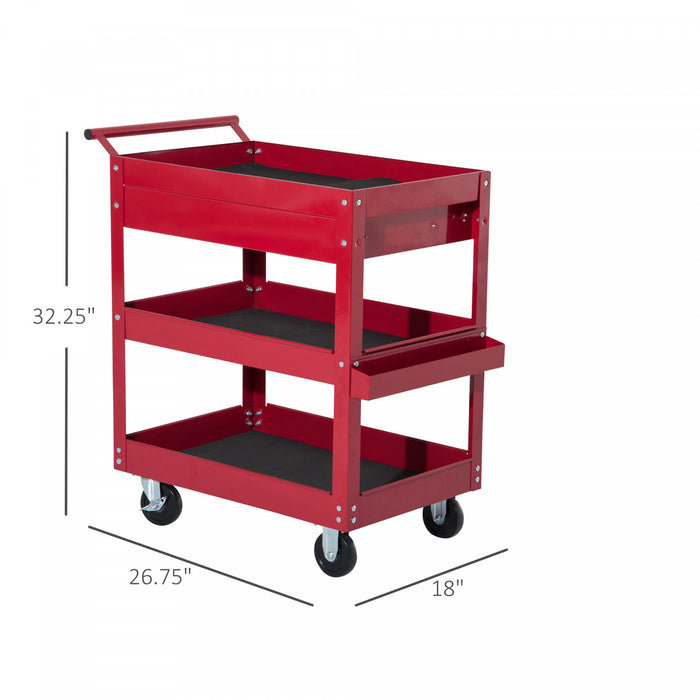 Homcom 3 Tray Rolling Tool Cart With Drawer