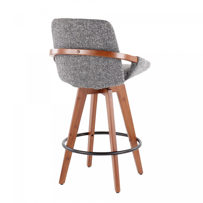 LumiSource Cosmo Fabric Mid-Century Counter-Height Stool - Walnut/Grey