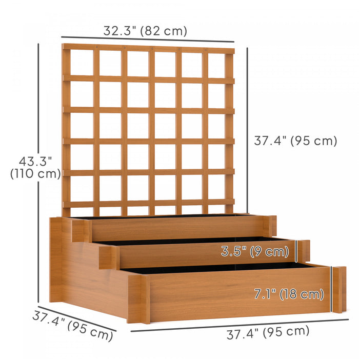 Outsunny 3 Tier Raised Garden Bed With Trellis For Climbing Plants Brown