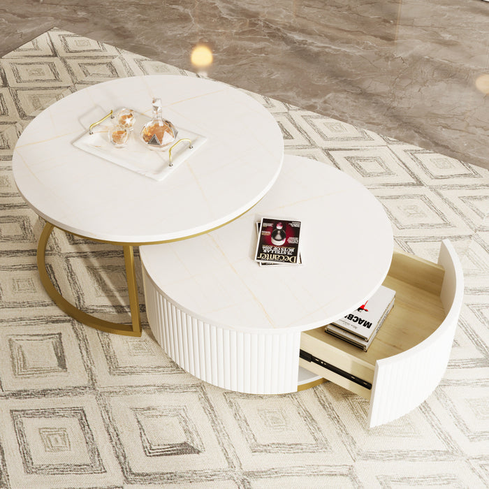 Sophia 27.6\" Modern Nesting Coffee Table With Storage Drawer, White