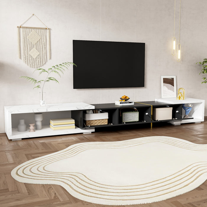 Liam 55.1\"–102\" Modern TV Cabinet with Adjustable Length and Rotating Function,White Tv Stand