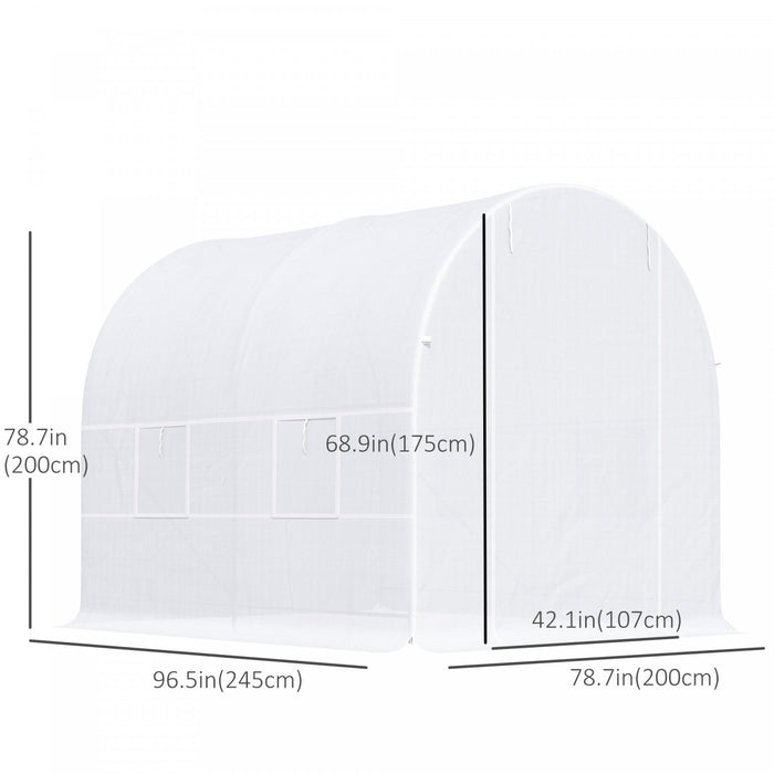 Outsunny 8.2x6.6x6.6ft Walk-in Tunnel Greenhouse Portable Garden Plant Growing Warm House With Door And Ventilation Window White