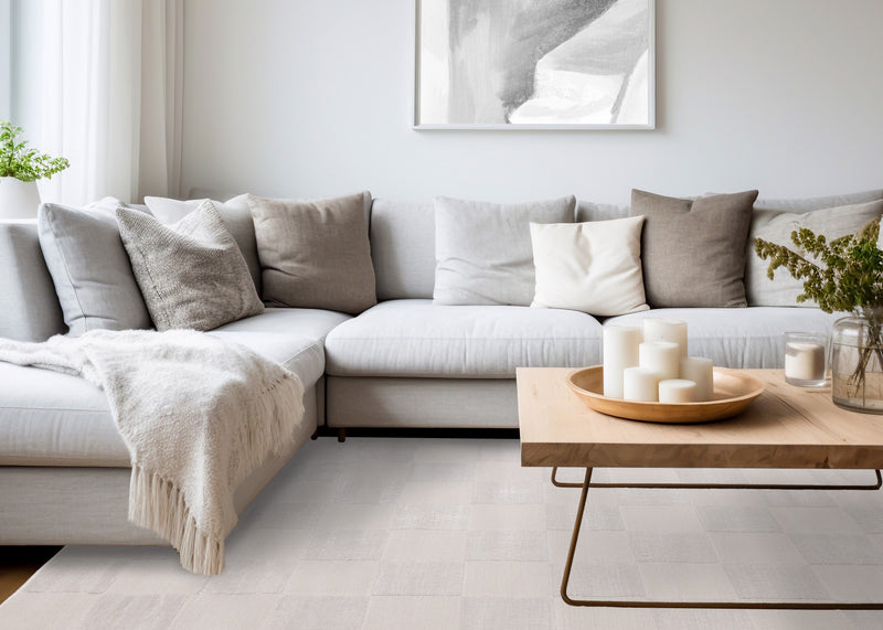 Leonardo White Grey Checkered Area Rug - 6'7\" x 9'6\"