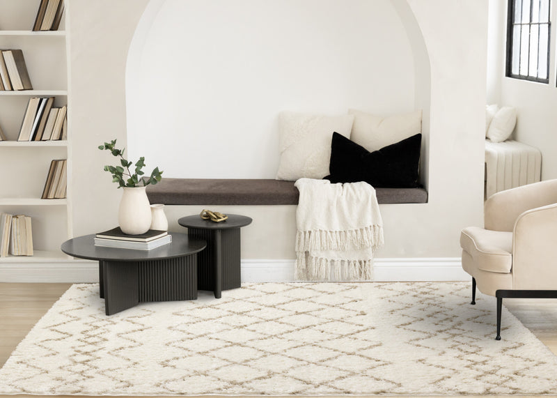 Taylor Cream Brown Lattice Shag Rug, 7'10\" x 10'6\" Indoor Area Rug