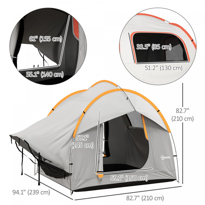 Outsunny Car Camping Tent With 3 Doors, 2000mm Waterproof, Grey And Orange