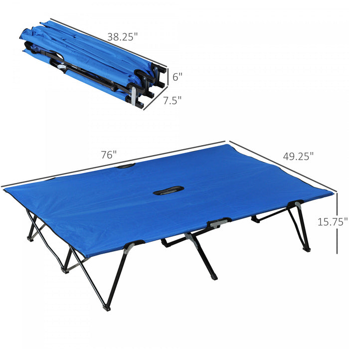 Outsunny 76\" Two Person Folding Camping Cot With Carrying Bag, Blue
