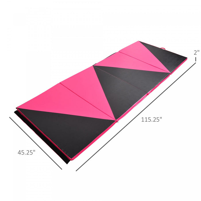 Soozier Folding Gymnastics Mat, Portable Exercise Pad for Yoga MMA, 4 Panels, Pink Black, 4'x10'x2\"