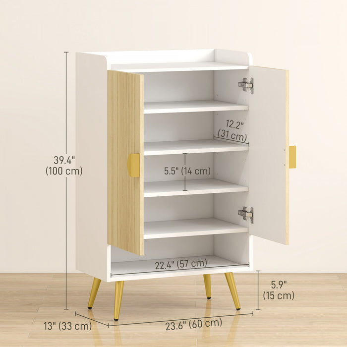 HOMCOM Narrow Shoe Cabinet for Entryway Shoe Storage Cabinet Natural