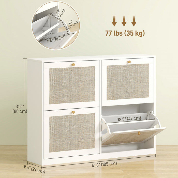 HOMCOM Narrow Shoe Cabinet with 4 Flip Drawers for Entryway Hallway White
