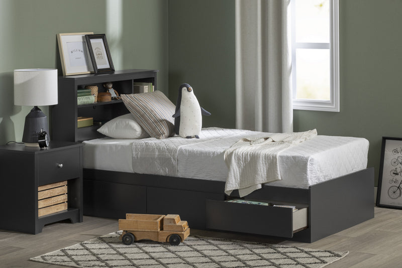 Vito Mates Bed With Bookcase Headboard Set Pure Black - South Shore