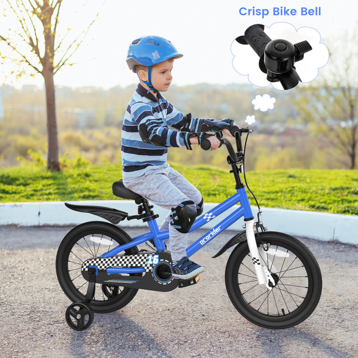 Costway 16\" Kid's Bike With Removable Training Wheels & Basket For 4-7 Years Old Blue