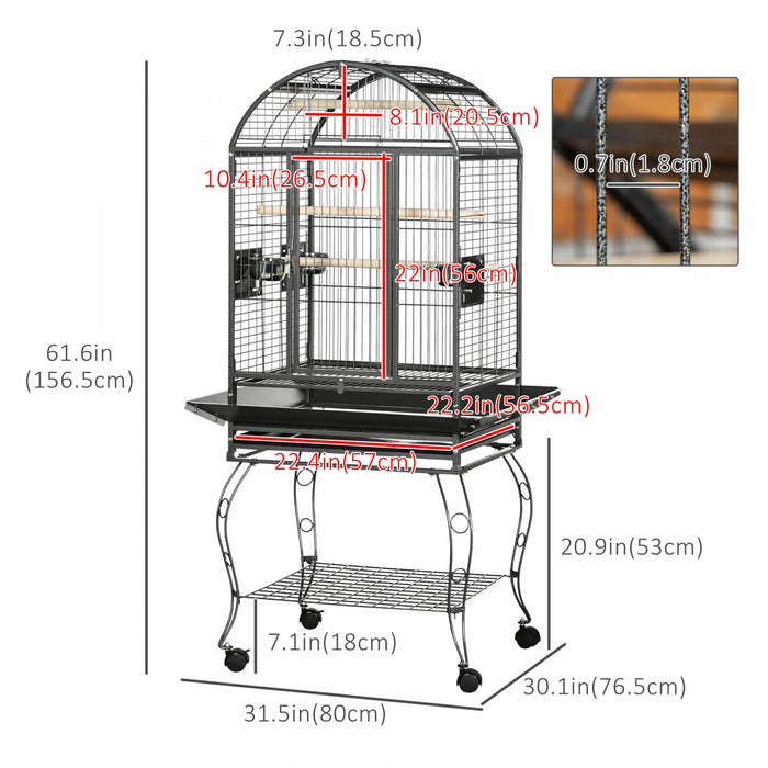 Pawhut 66\" Bird Cage Parrot Cage For Conures, Cockatiels, Parrotlet With Play Top, Rolling Stand, Pull Out Tray, Storage Shelf
