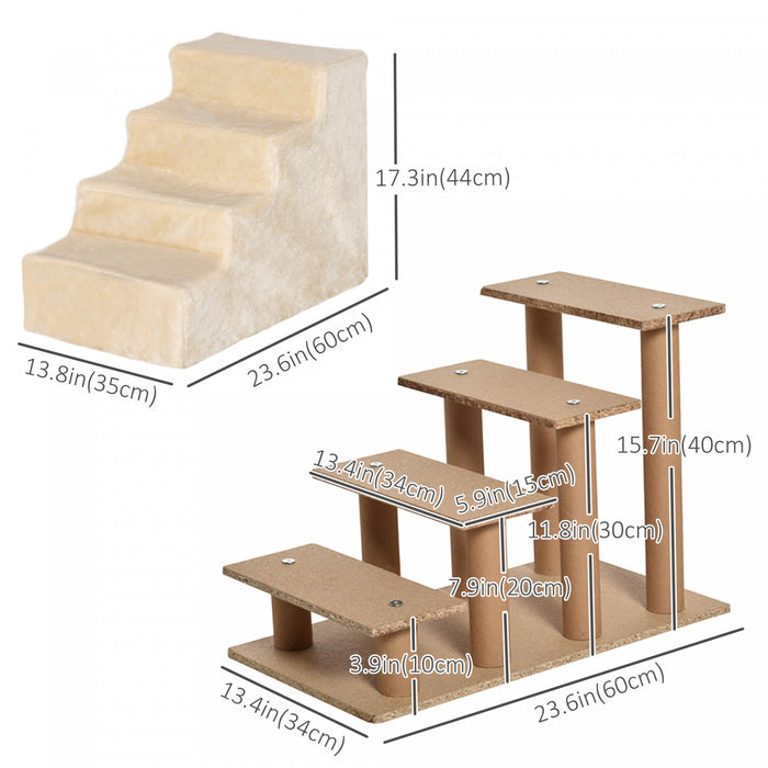 Pawhut Pet Steps Ladder For Cats And Dogs, Pet Stairs, Ladder For Climbing On Bed, Sofa With Removable Cover, Beige