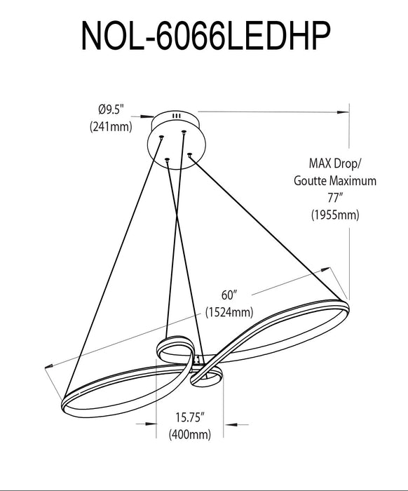 Dainolite Nola LED Horizontal Pendant 76w Matte Black White Silicone Diffuser Lamp