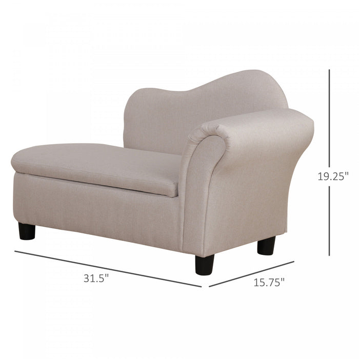 Qaba Kids Sofa, Toddler Couch With Storage Compartment, Children Chaise Lounge, Armrest Chair For Preschool For Kids Room, Kindergarten, Eucalyptus Wood, Beige