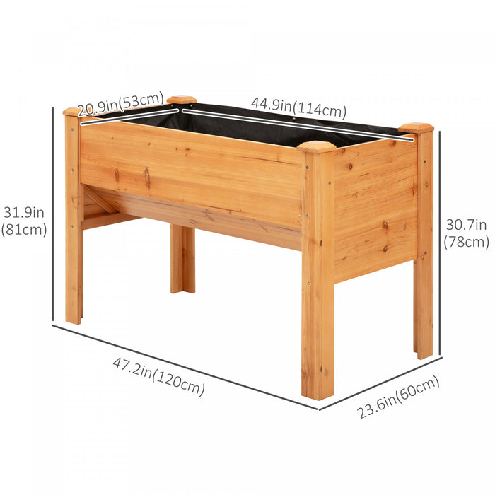 Outsunny Raised Garden Bed With Hooks, 660lb Capacity Wood Elevated Planter Box With Water Draining And Liner, Funnel Design For Backyard Patio To Grow Vegetables, Herbs, Flowers