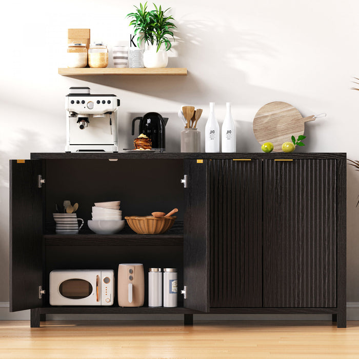 Ted 55\" Fluted Buffet Cabinet With Storage And Adjustable Shelves - Black