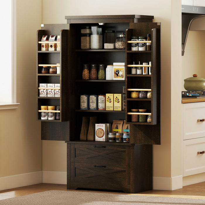 HOMCOM 64\" Kitchen Pantry Cabinet Storage Cabinet with Doors Drawers, Brown
