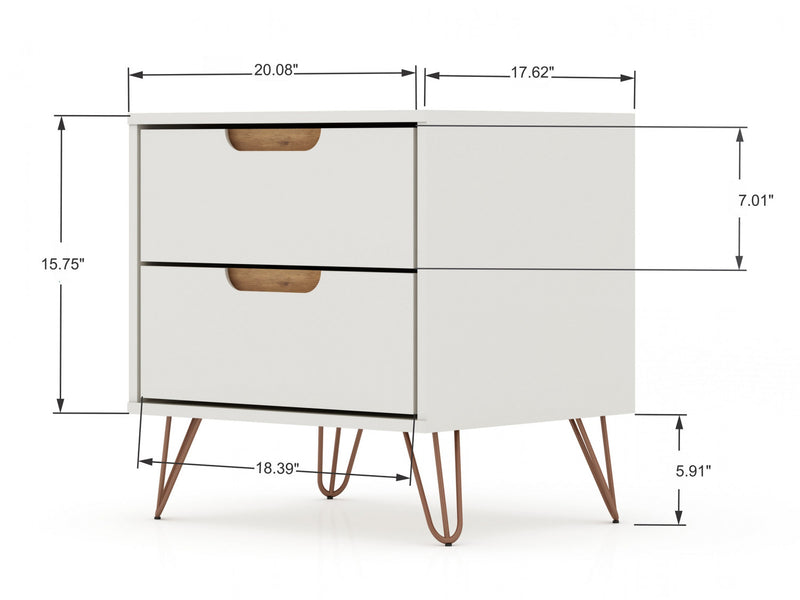 Rockefeller Mid-Century Modern 20\" Nightstand in Off White (2-Drawer) - Set of 2