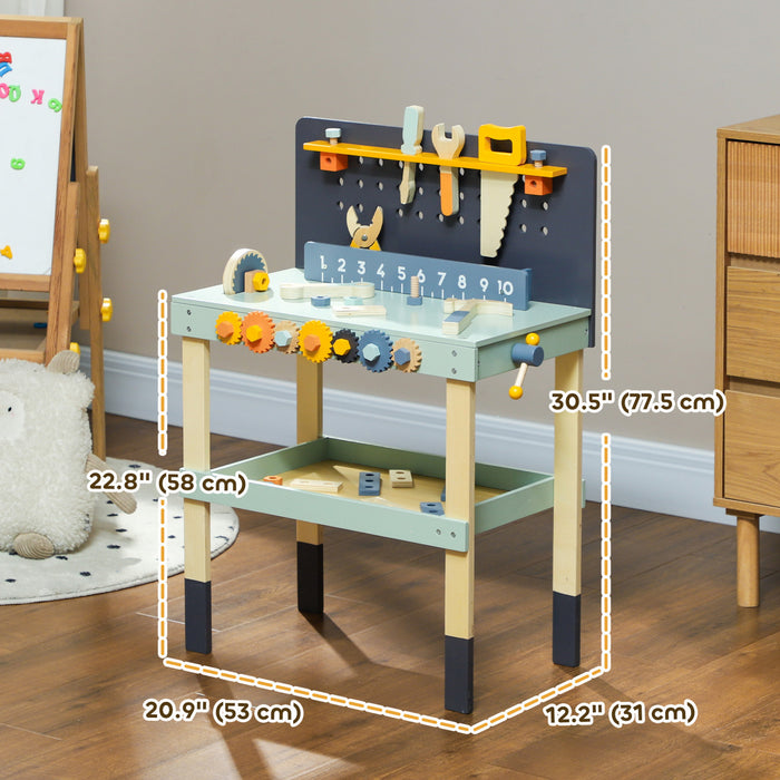 Qaba Kids Workbench, Kids Tool Set, 49 Piece Kids Tool Bench, Pretend Play Construction Workshop Toys Education Gift For Boys Girls 3-6 Years, Light Blue